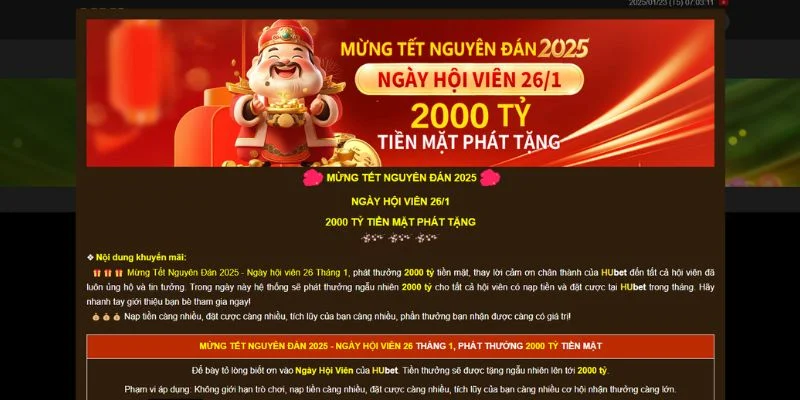 Bùng nổ với khuyến mãi HUBET chào mừng tết 2025